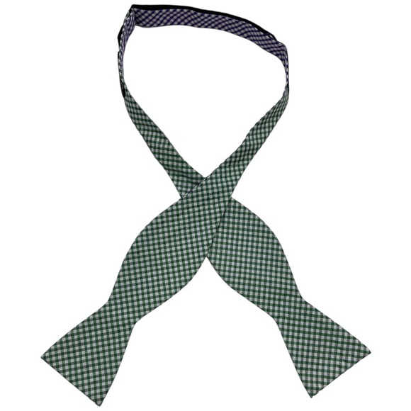 COUNTESS MARA Purple/Green Double Side Tartan Silk LUXURY Self Bow Tie HANDMADE - Picture 3 of 4